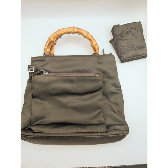 Auth Vintage Gucci Bamboo Handbag & Diamante Print Interior w/ Dust Bag